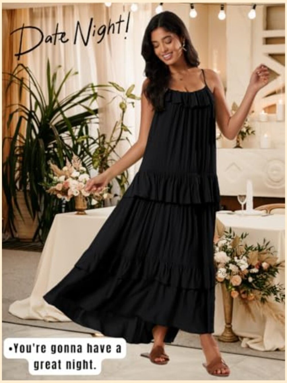 Tiered Ruffle Backless Spaghetti Strap Flowy Maxi Sundress Summer Beach - Picture 6 of 7